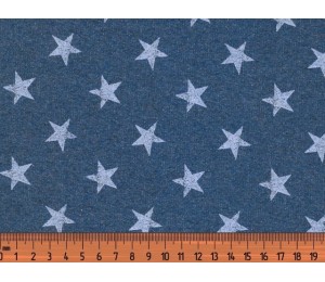 French Terry - jeansblau meliert Sterne